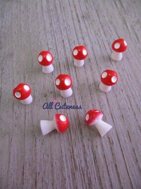 (NWOT) 8pc Red Miniature Mushroom Figurines for Crafts or Fairy Gardens